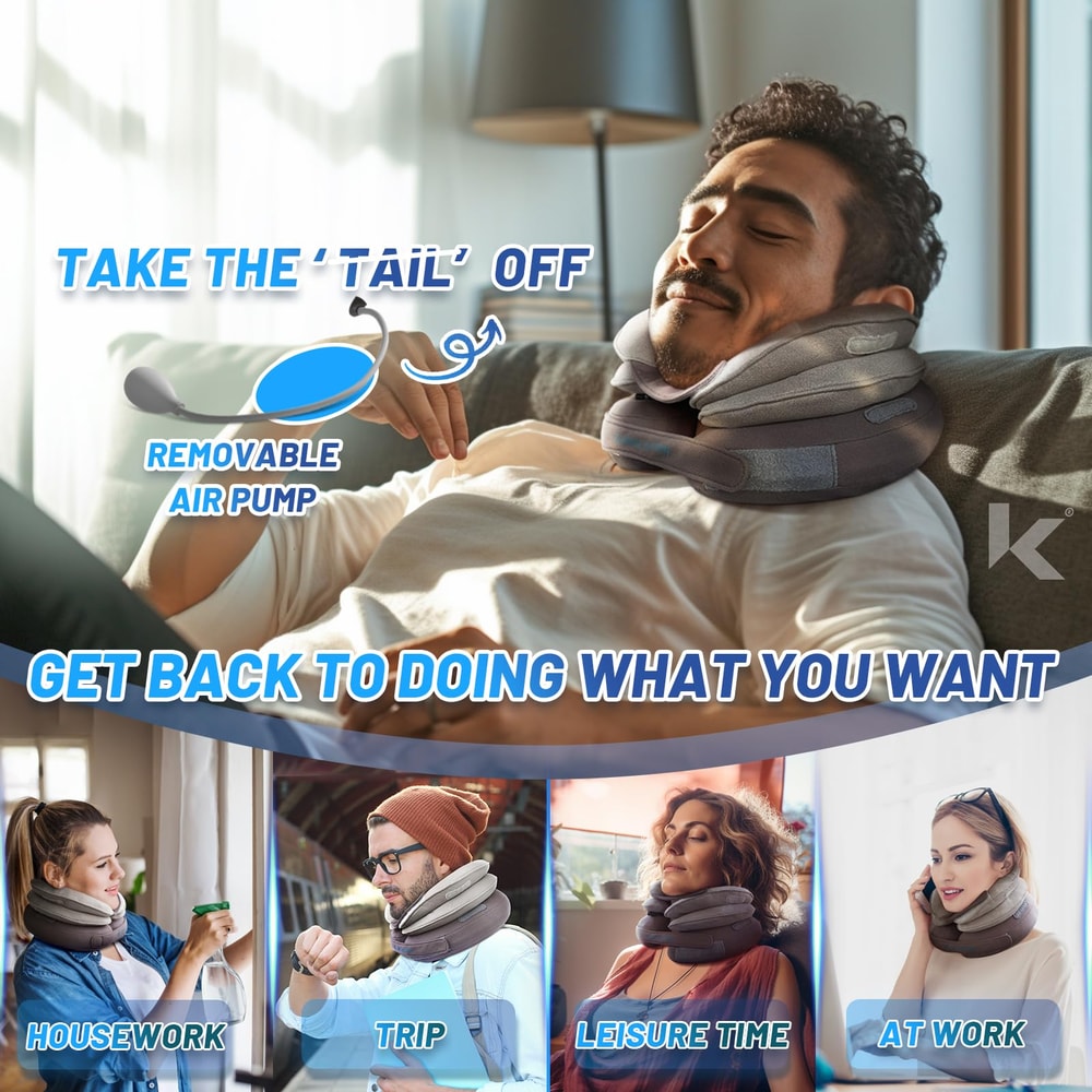 Cervical Neck Traction Device Inflatable Neck Stretcher Pillow For Instant Neck Decompression And N 1