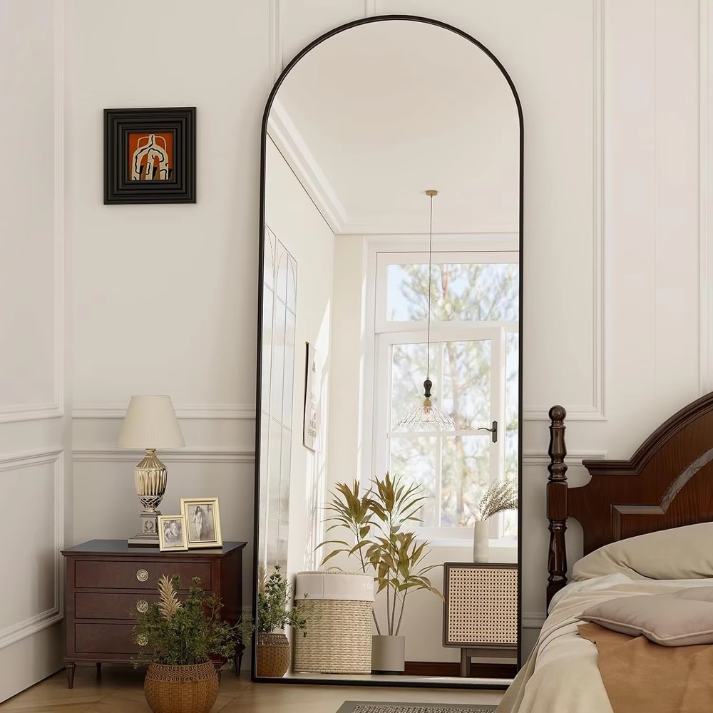 Arched Full-Length Mirror with Aluminum Alloy Frame, HD Body Mirror for Bedroom & Living Room