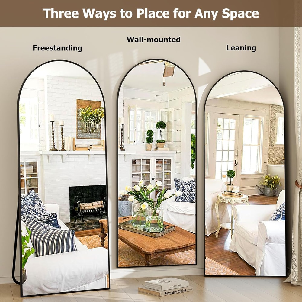 Arched Full-Length Mirror with Aluminum Alloy Frame, HD Body Mirror for Bedroom & Living Room