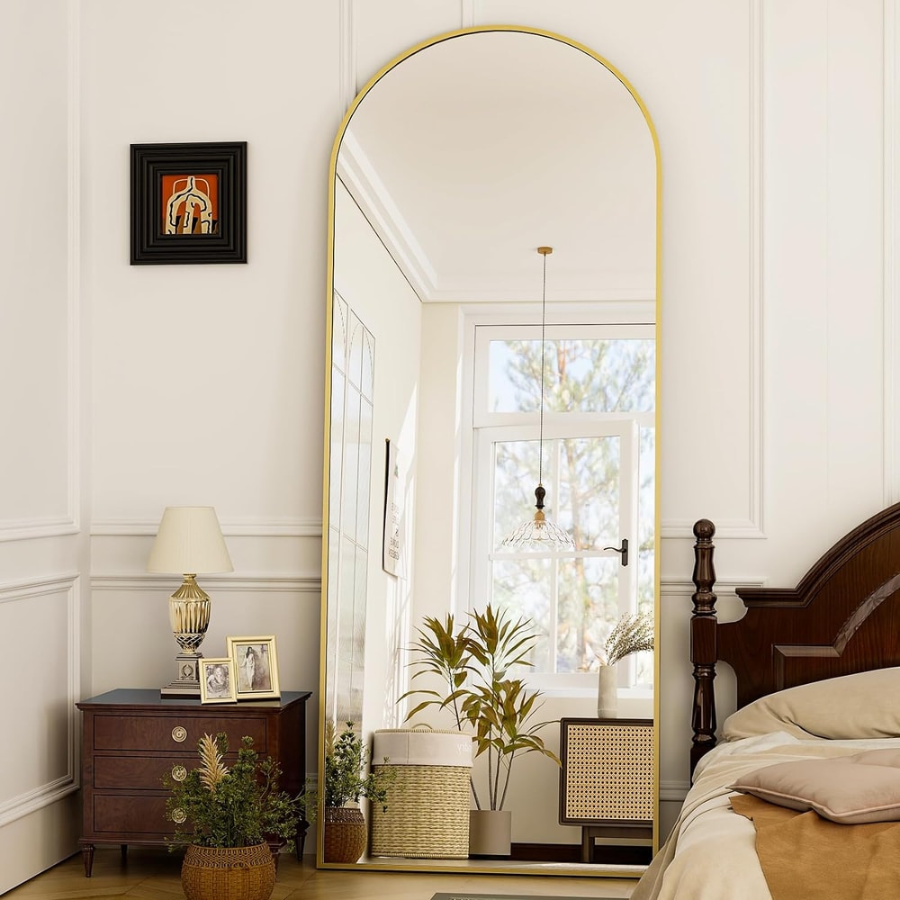 Arched Full-Length Mirror with Aluminum Alloy Frame, HD Body Mirror for Bedroom & Living Room