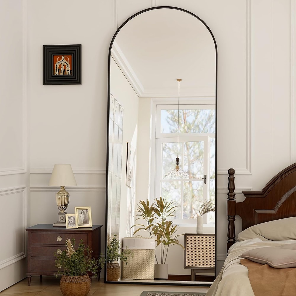 Arched Full-Length Mirror with Aluminum Alloy Frame, HD Body Mirror for Bedroom & Living Room