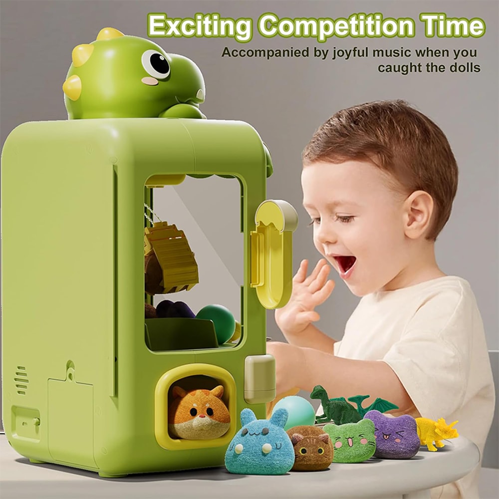 Dinosaur Mini Arcade Claw Machine Toy with Music and Adjustable Grabber for Kids Birthday Gift
