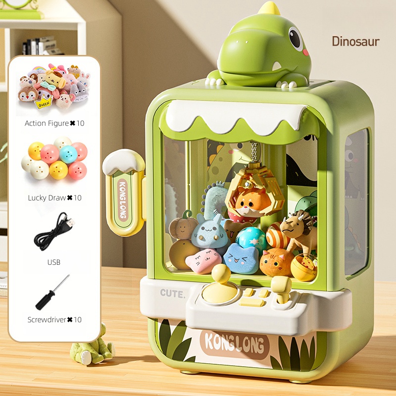 Dinosaur Mini Arcade Claw Machine Toy with Music and Adjustable Grabber for Kids Birthday Gift