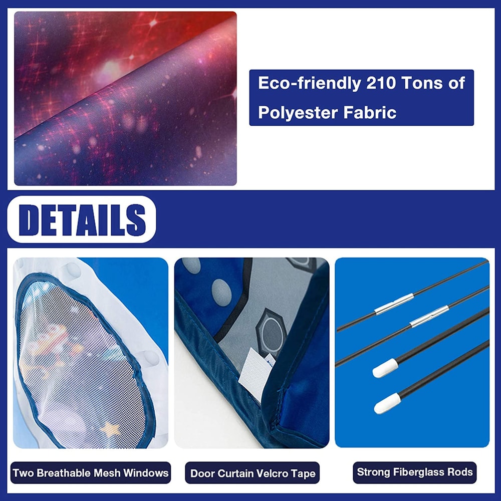 Rocket Ship Kids Tent PopUp Playhouse For Boys Girls Large Indoor Outdoor Play Tent For Children 3