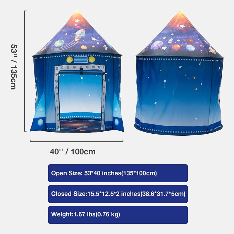 Rocket Ship Kids Tent PopUp Playhouse For Boys Girls Large Indoor Outdoor Play Tent For Children 4