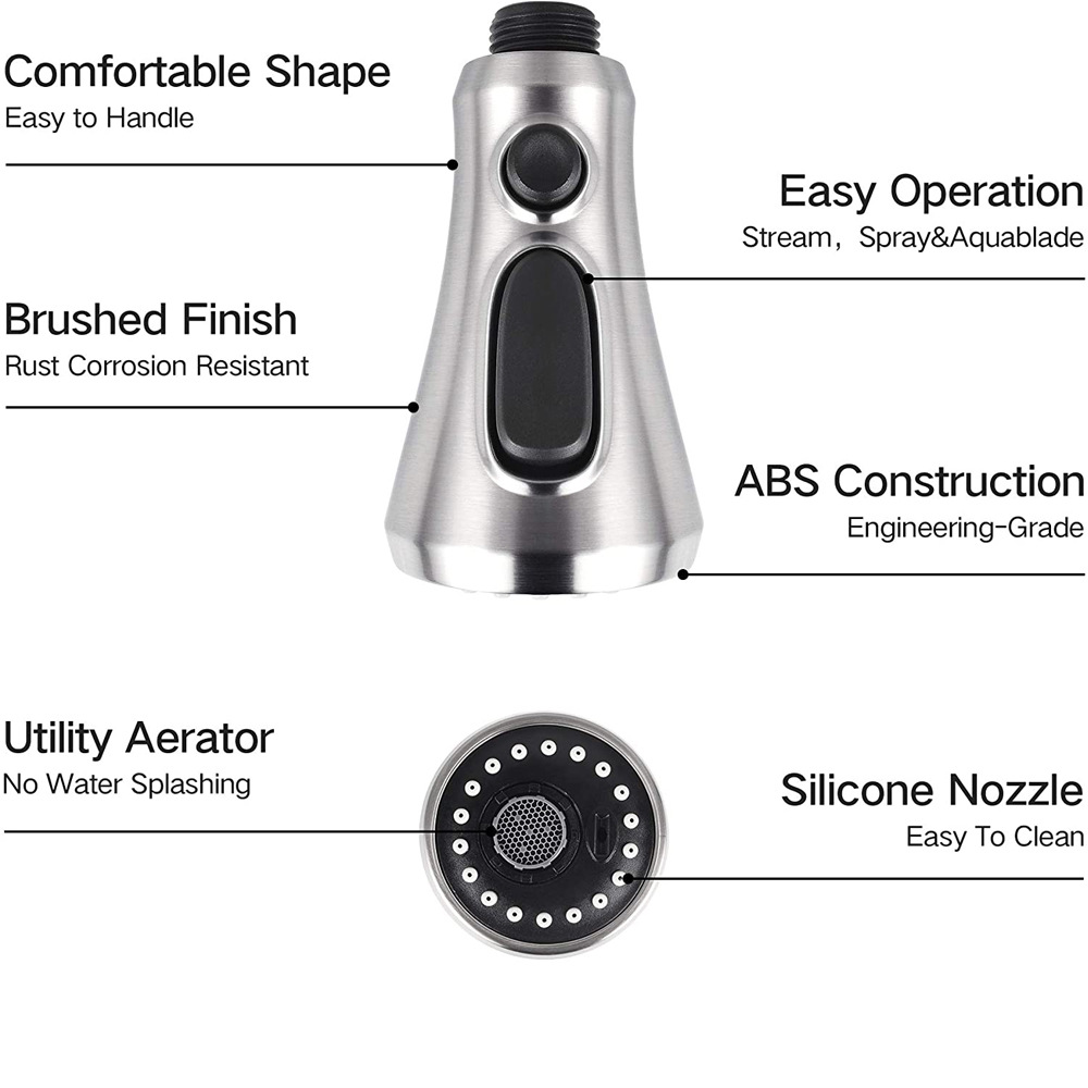 3Mode Pull Out Kitchen Faucet Aerator Handheld Sprayer Nozzle For Easy Cleaning 2