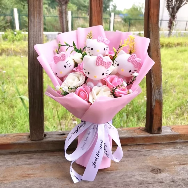 Anime Hello Kitty Plush Bouquet Artificial Rose Flowers Doll Perfect Valentines Day Wedding Decora 2