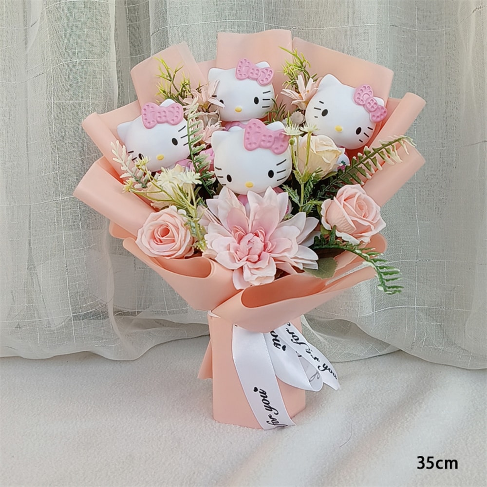 Anime Hello Kitty Plush Bouquet Artificial Rose Flowers Doll Perfect Valentines Day Wedding Decora 7