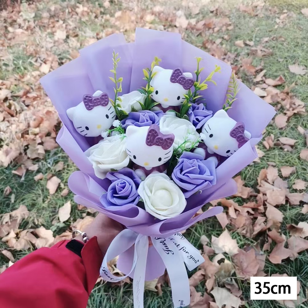 Anime Hello Kitty Plush Bouquet Artificial Rose Flowers Doll Perfect Valentines Day Wedding Decora 8