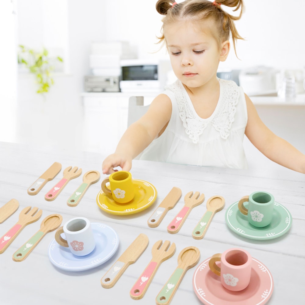 Wooden Kitchen Play Set For Toddlers Montessori Simulation Plates Dishes Accessories Gift Set 1