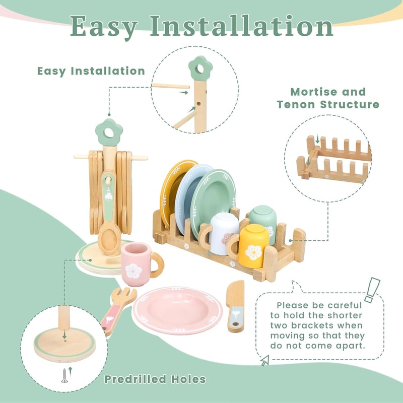 Wooden Kitchen Play Set For Toddlers Montessori Simulation Plates Dishes Accessories Gift Set 2