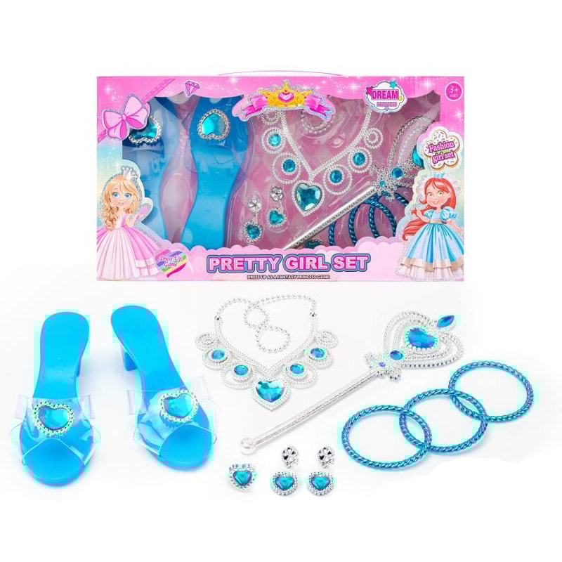 Princess Jewelry Set For Girls Crystal Shoes Necklace Crown Earrings Bracelet Dress Up Role Play 0