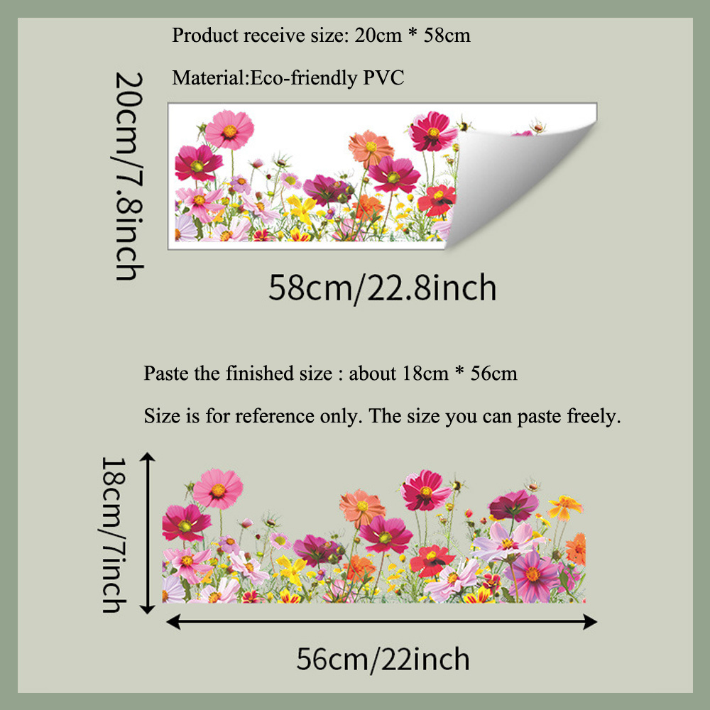 Beautiful Colorful Flowers Wall Stickers, Vibrant Self-Adhesive Glass Window Decor for Home, Room, or Office