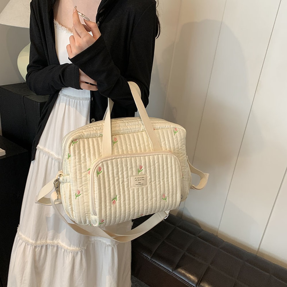 Large Maternity Diaper Bag with Embroidered Design, Perfect for Travel, Hospital & Everyday Use