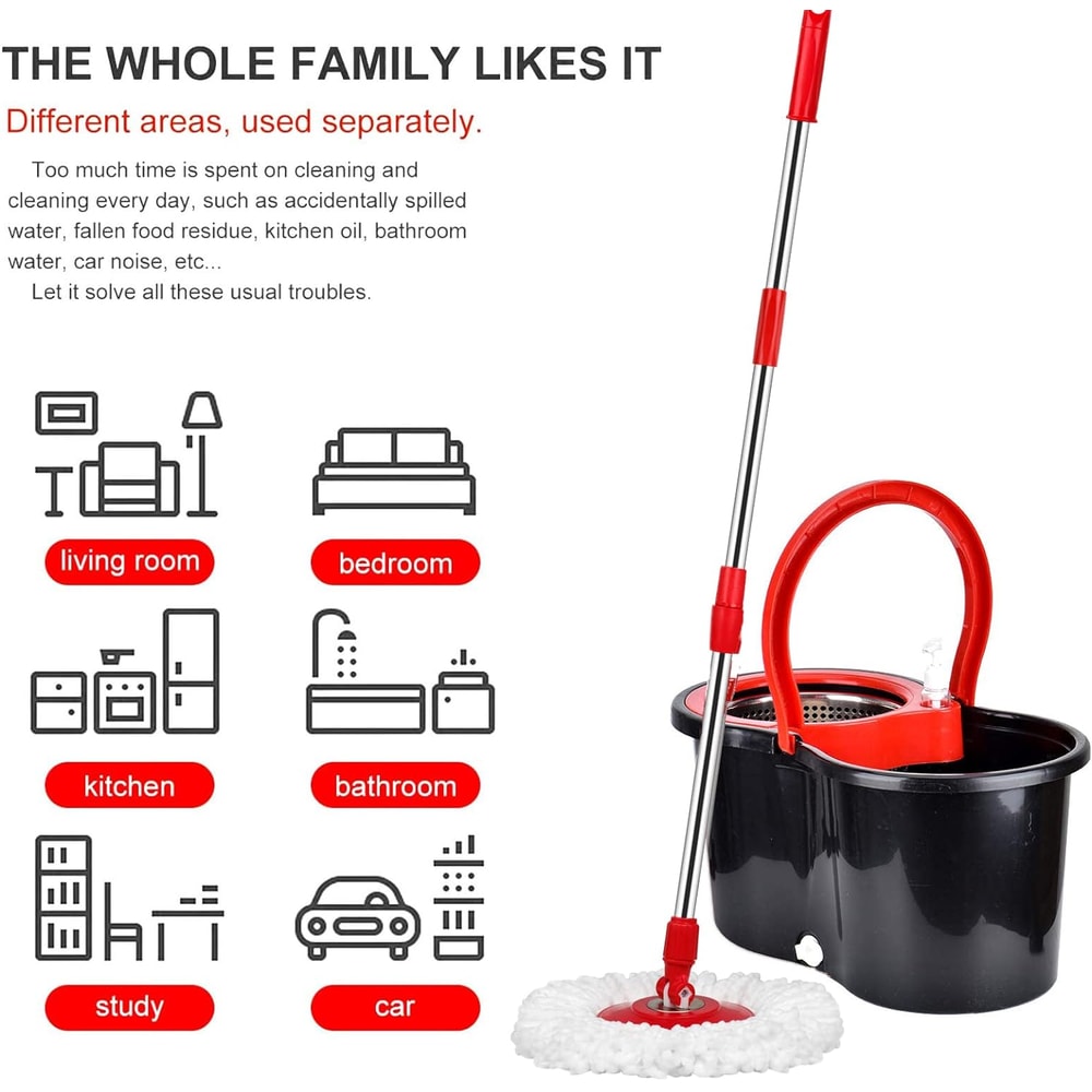 Spin Mop Bucket Set With Wring System Microfiber Heads Stainless Steel Basket Extended Handle For 2