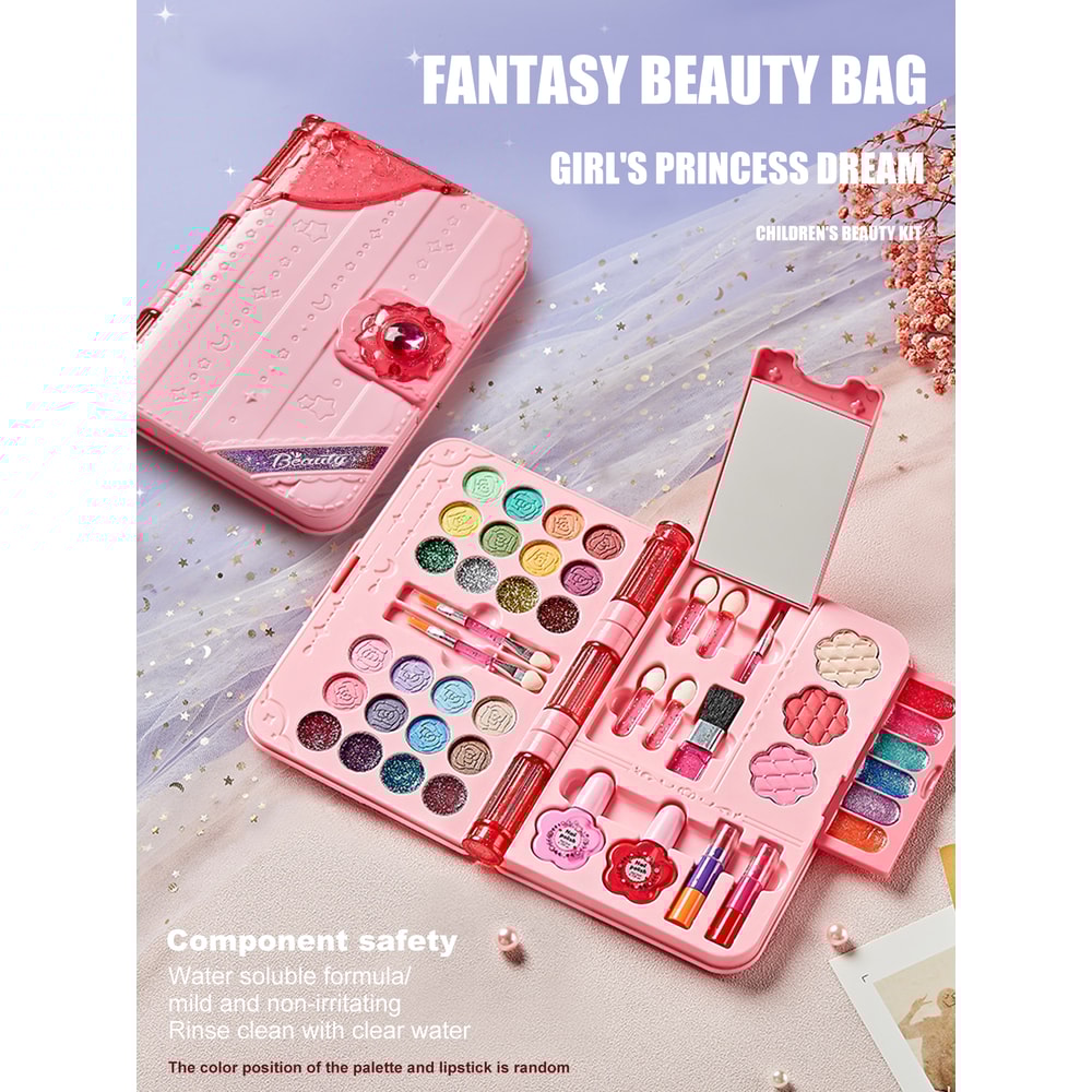 Kids Makeup Kit for Girls, Washable Beauty Dress Up Set with Mirror