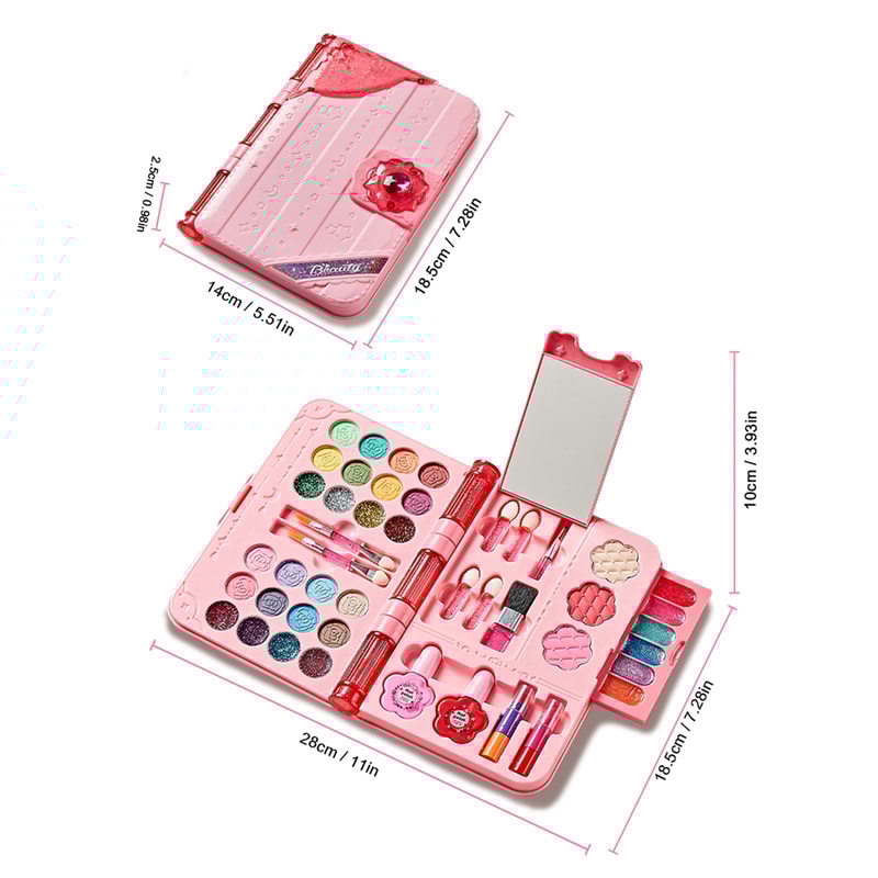 Kids Makeup Kit for Girls, Washable Beauty Dress Up Set with Mirror