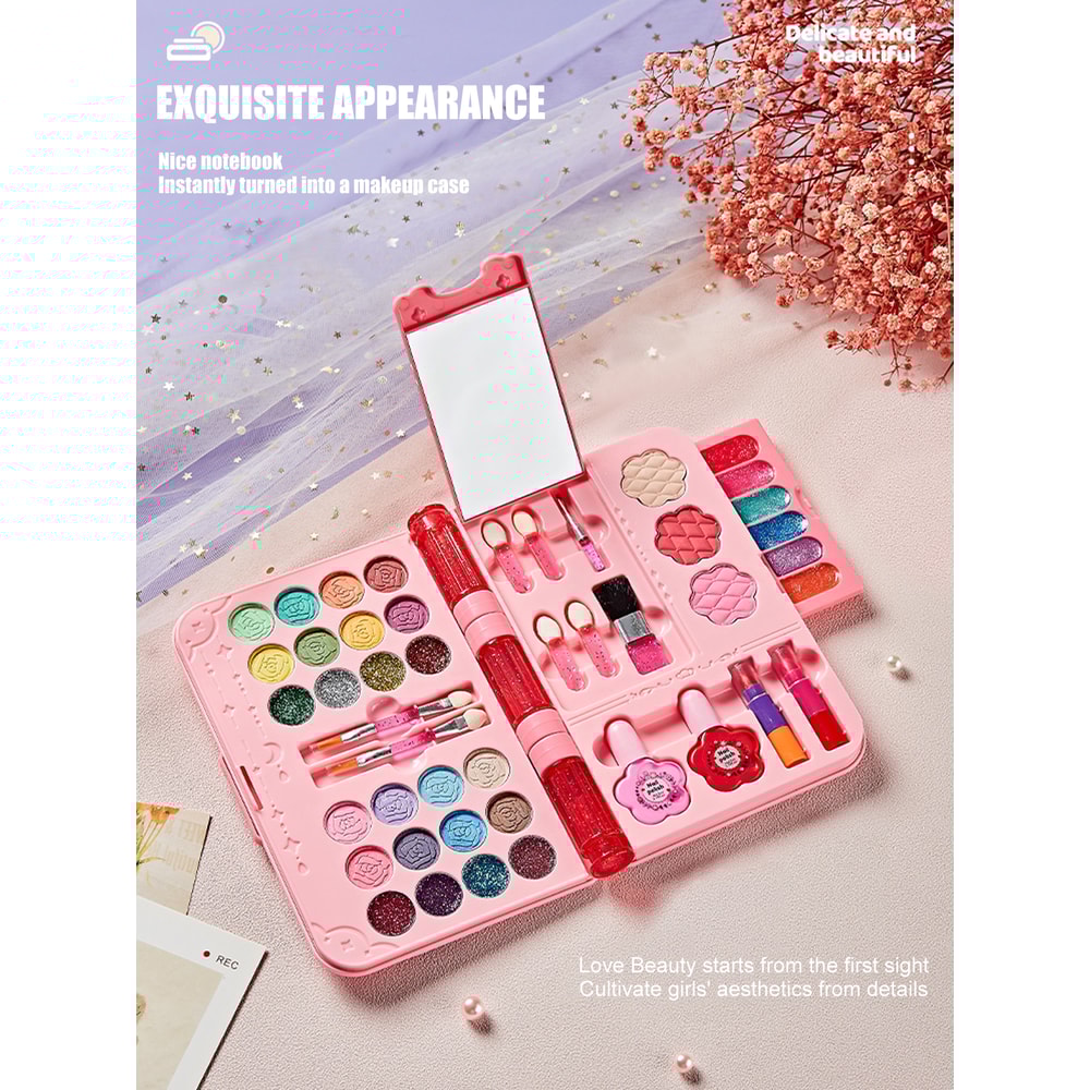 Kids Makeup Kit for Girls, Washable Beauty Dress Up Set with Mirror