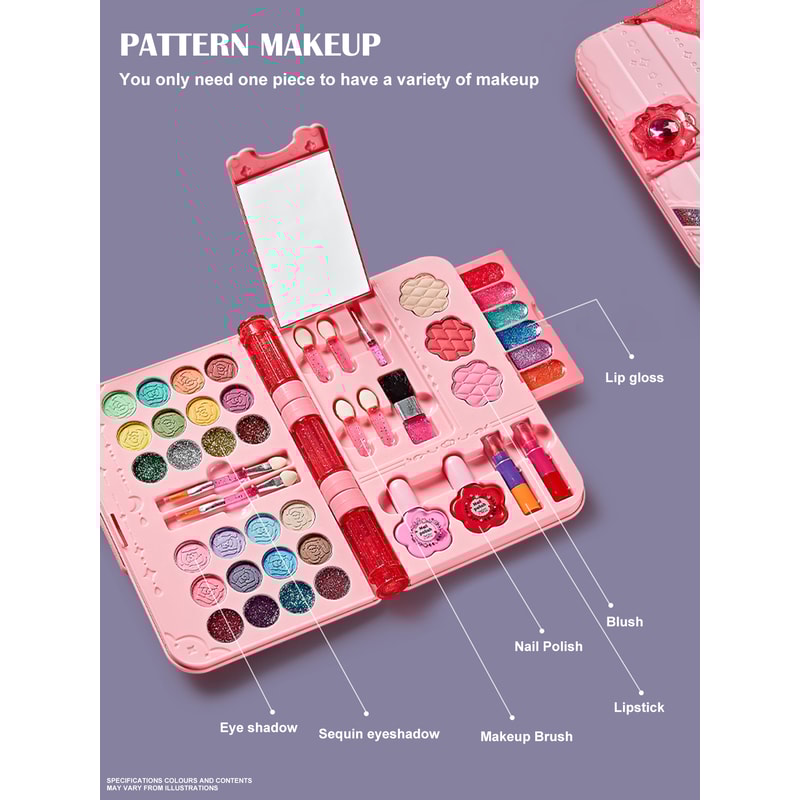 Kids Makeup Kit for Girls, Washable Beauty Dress Up Set with Mirror