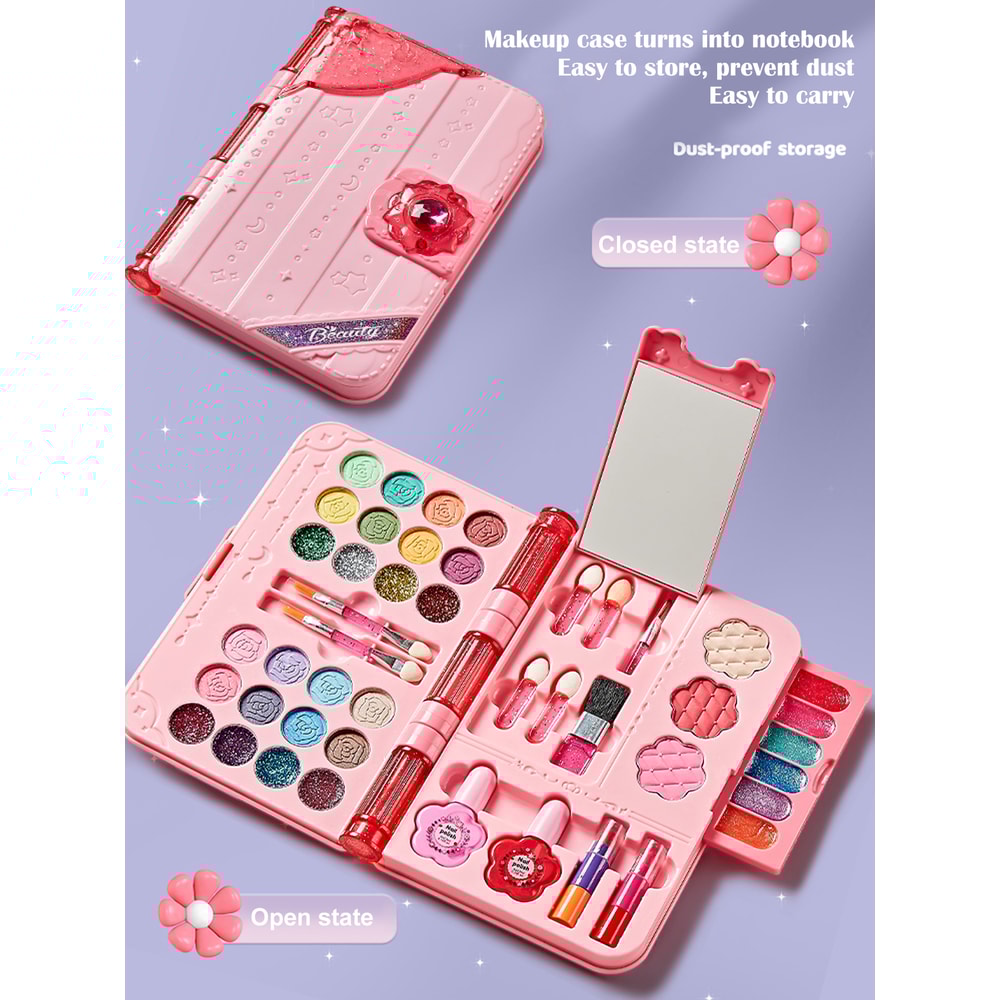 Kids Makeup Kit for Girls, Washable Beauty Dress Up Set with Mirror