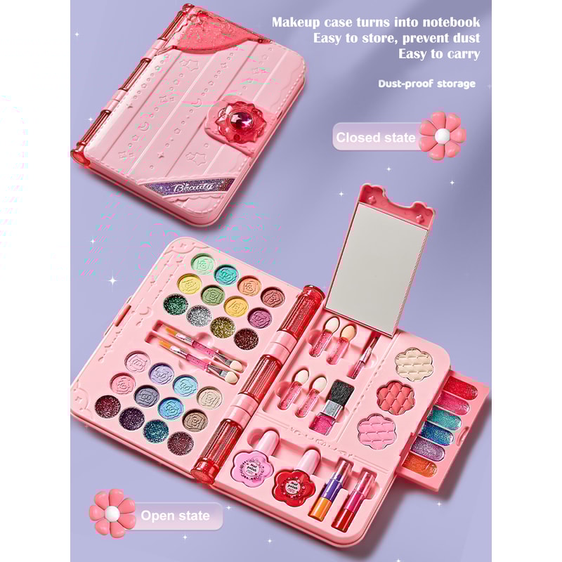 Kids Makeup Kit for Girls, Washable Beauty Dress Up Set with Mirror