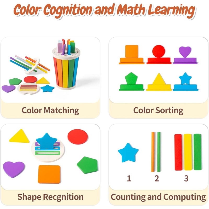 Montessori Wooden Shape Sorting Toy For Toddlers Color Matching Fine Motor Skills Development 2