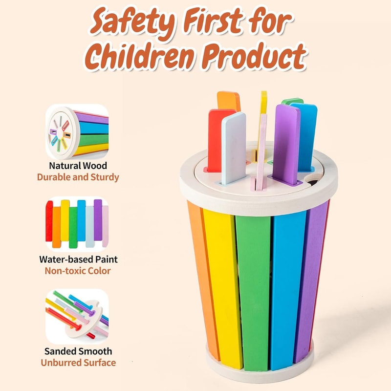 Montessori Wooden Shape Sorting Toy For Toddlers Color Matching Fine Motor Skills Development 3