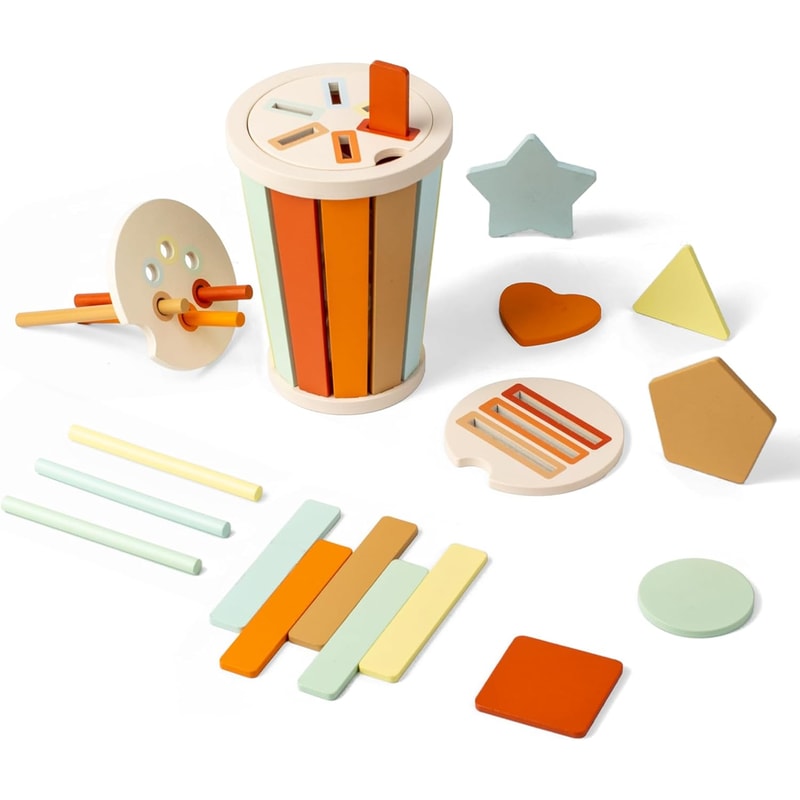 Montessori Wooden Shape Sorting Toy For Toddlers Color Matching Fine Motor Skills Development 6