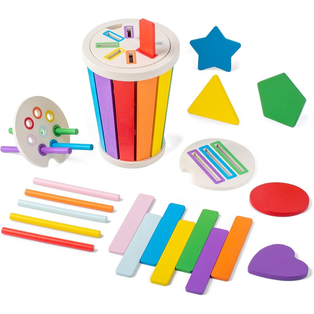 Montessori Wooden Shape Sorting Toy For Toddlers Color Matching Fine Motor Skills Development 7
