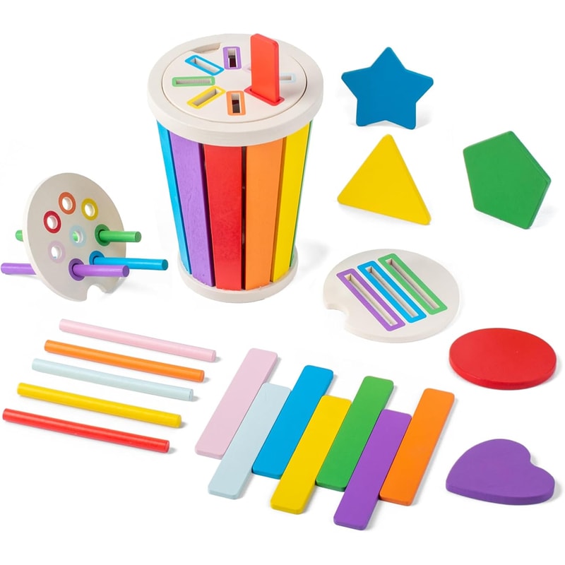 Montessori Wooden Shape Sorting Toy For Toddlers Color Matching Fine Motor Skills Development 7