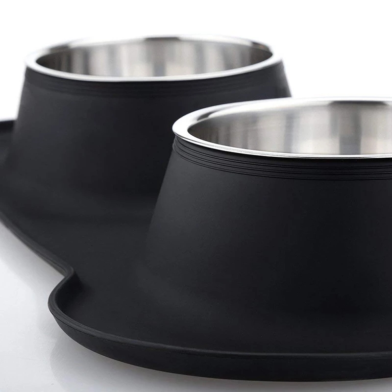 Double Dog Bowl Stainless Steel Pet Feeding Station With Non Slip Silicone Mat 4