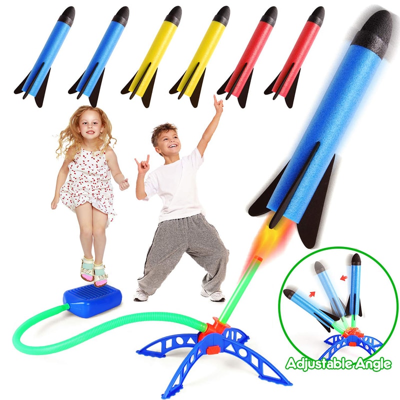 Kids Air Rocket Launcher Stomp Game Toy with Foot Pump Outdoor Jumping Play Set
