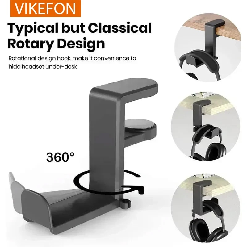 Dual Hook Desk Headphone Stand Clamp On Gaming Headset Stand With 360 Rotating Headphone Holder 2