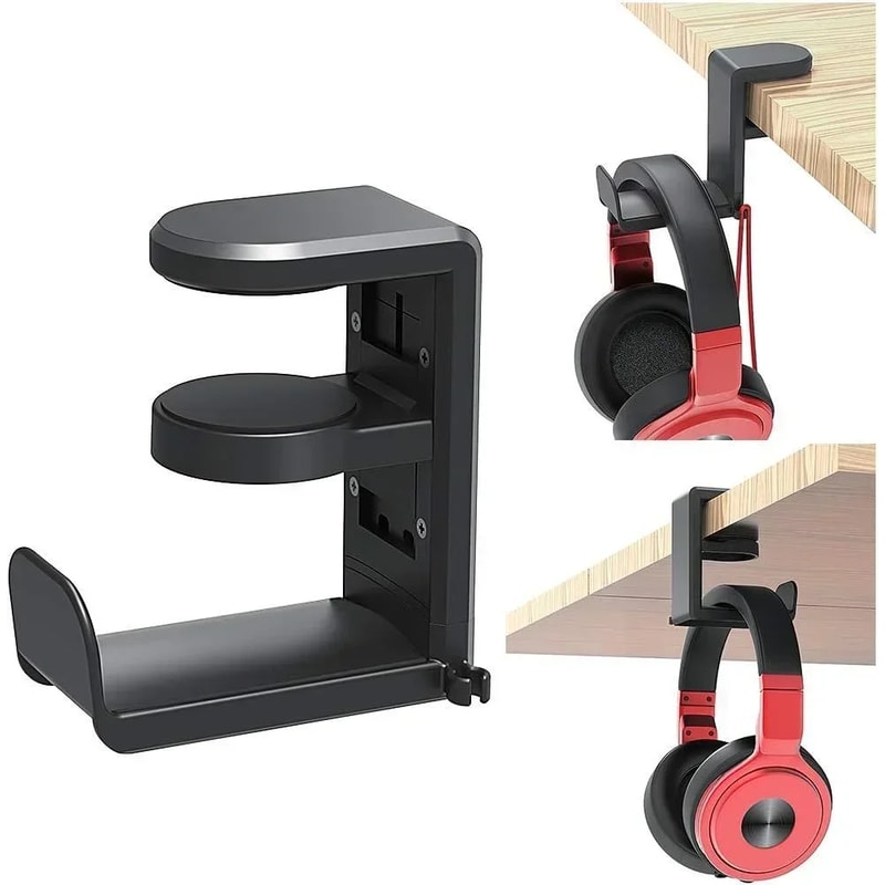 Dual Hook Desk Headphone Stand Clamp On Gaming Headset Stand With 360 Rotating Headphone Holder 7