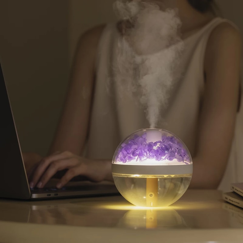 Flower-Shaped USB Humidifier with LED Mist Maker, Home Air Hydration
