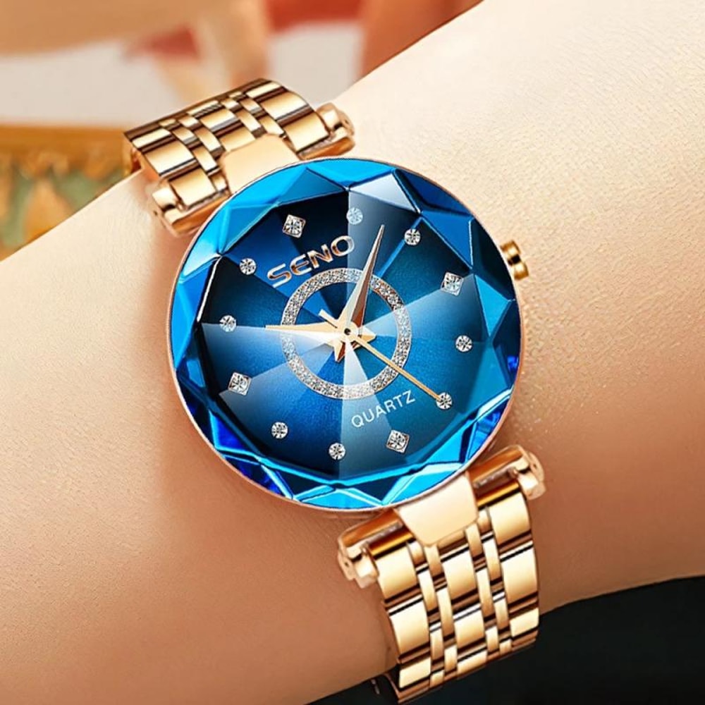 Luxury Women Crystal Bracelet Watch Rose Gold Ocean Star 0