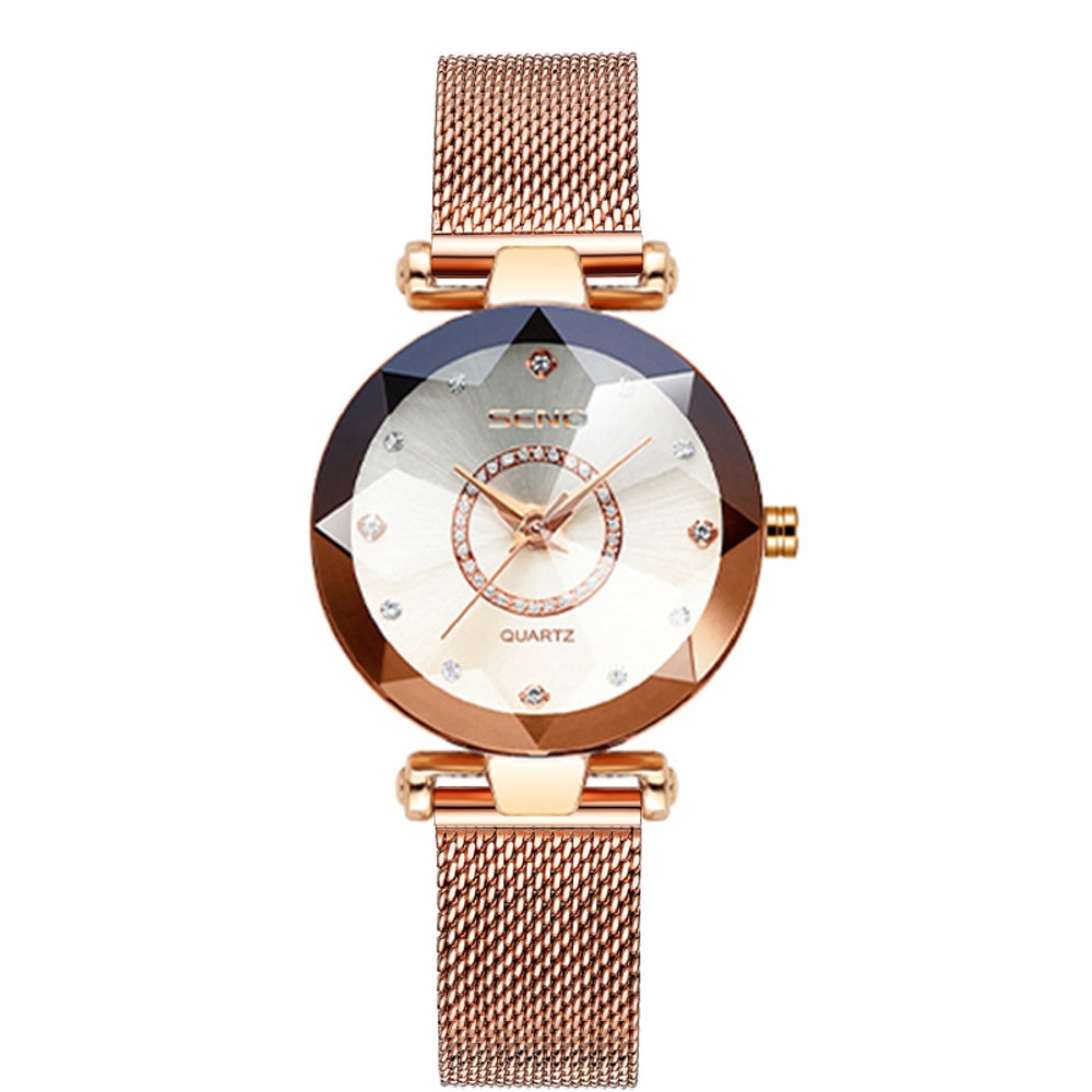Luxury Women Crystal Bracelet Watch Rose Gold Ocean Star 8
