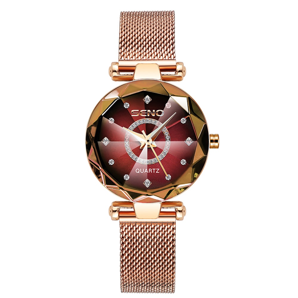 Luxury Women Crystal Bracelet Watch Rose Gold Ocean Star 9