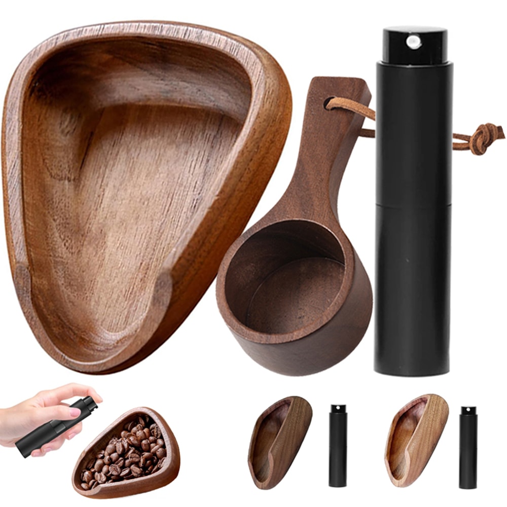 Multifunctional Wooden Coffee Dosing Cup Spray Bottle Barista Set 0