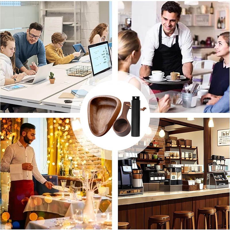 Multifunctional Wooden Coffee Dosing Cup Spray Bottle Barista Set 5