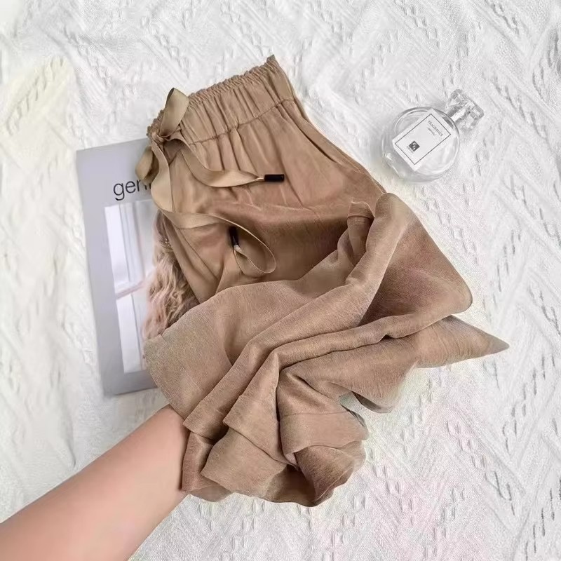 Silky Wide Leg Pants For Women High Waist Satin Casual Trousers 1