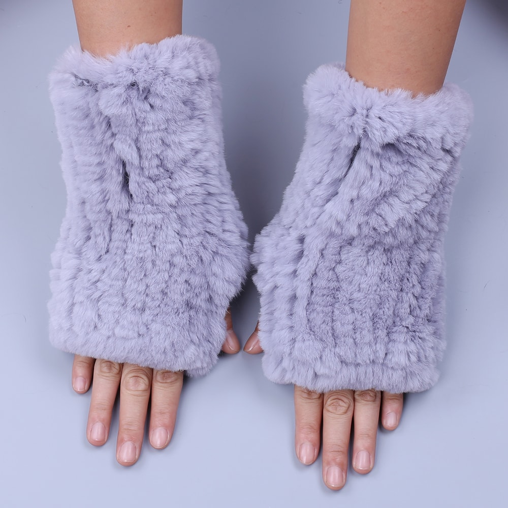 Luxury Rex Rabbit Fur Gloves For Women Soft Fingerless Winter Gloves Fluffy Fur Wrist Warmers 0