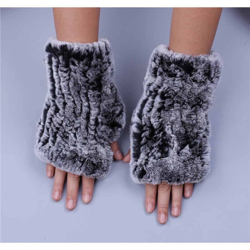 Luxury Rex Rabbit Fur Gloves For Women Soft Fingerless Winter Gloves Fluffy Fur Wrist Warmers 1