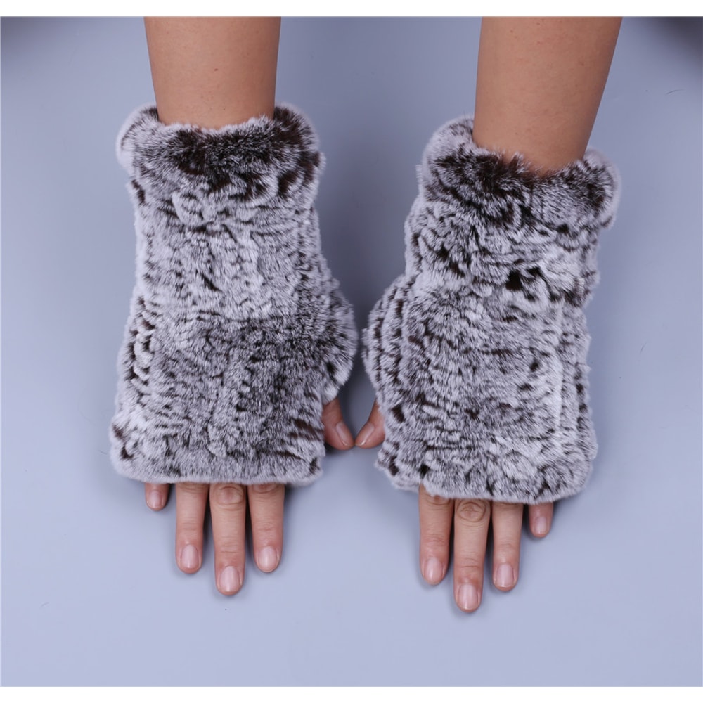 Luxury Rex Rabbit Fur Gloves For Women Soft Fingerless Winter Gloves Fluffy Fur Wrist Warmers 3