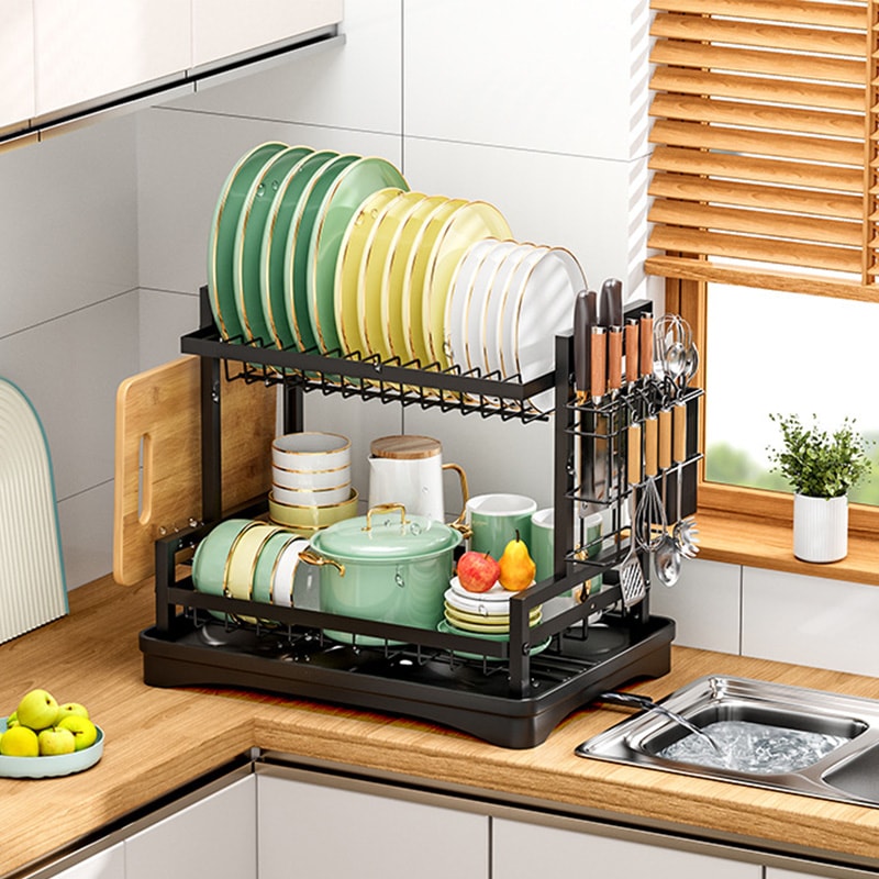 DoubleLayer Kitchen Tableware Drying Rack With Drain Durable And Efficient Tableware Storage Rack 0