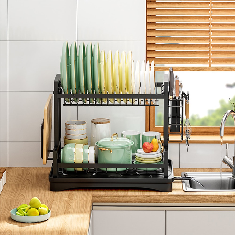 DoubleLayer Kitchen Tableware Drying Rack With Drain Durable And Efficient Tableware Storage Rack 1