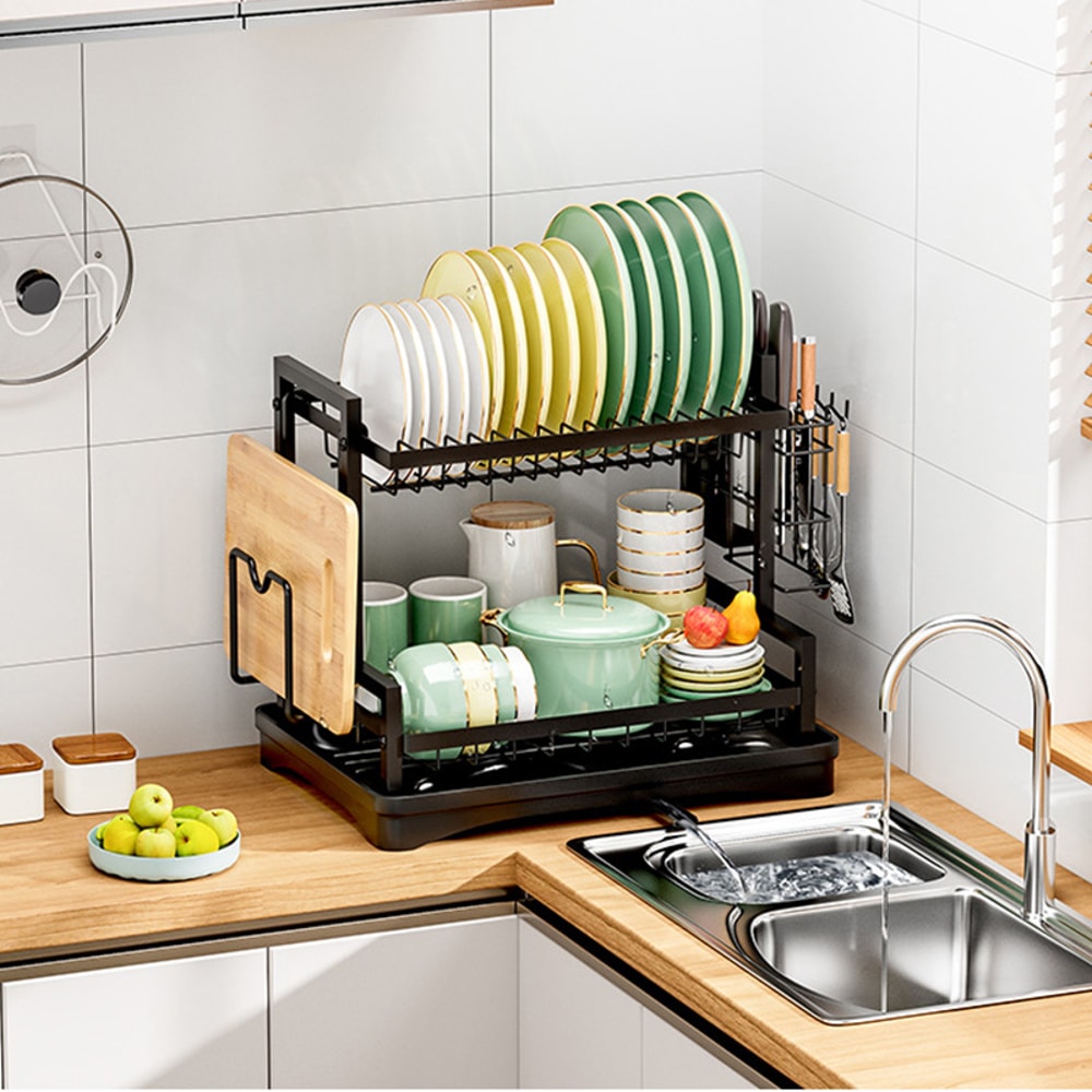 DoubleLayer Kitchen Tableware Drying Rack With Drain Durable And Efficient Tableware Storage Rack 4