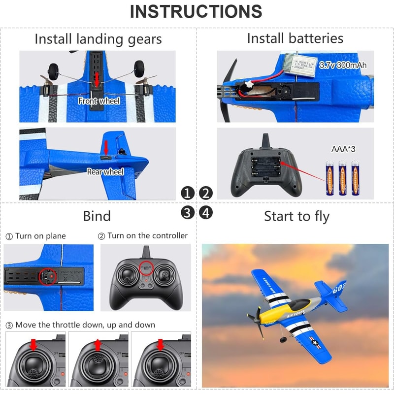 RC Plane 24G Foam Remote Control Fighter Glider Warbird Airplane Toys 4