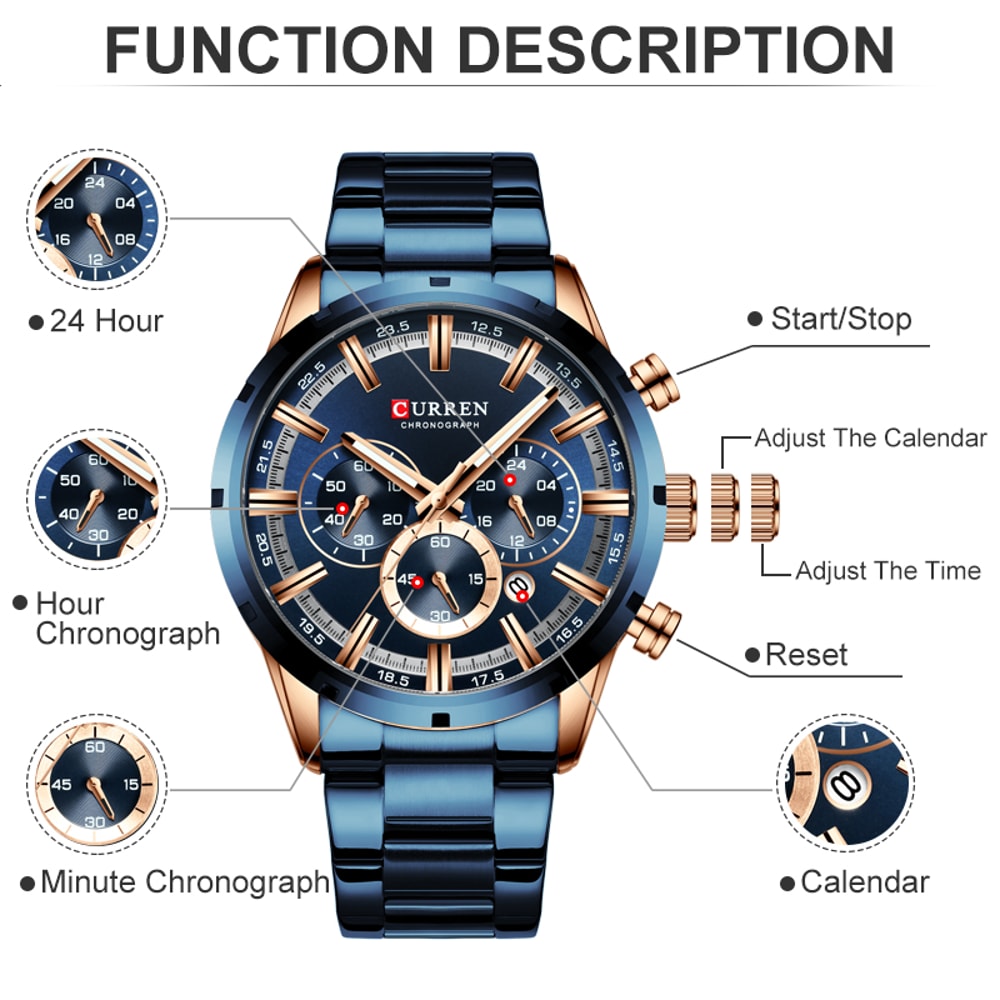 Luxury Mens Waterproof Chronograph Watch Full Steel Quartz Sports Wristwatch 1