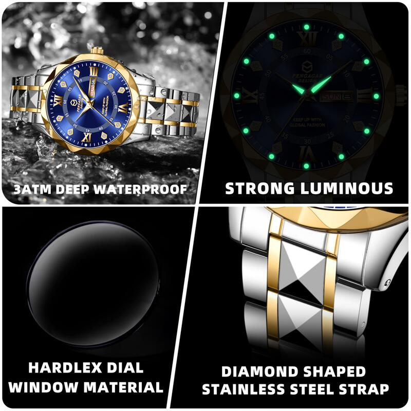 Luxury Waterproof Mens Watch With Date Week Display Luminous Quartz Wristwatch For Casual Formal 1